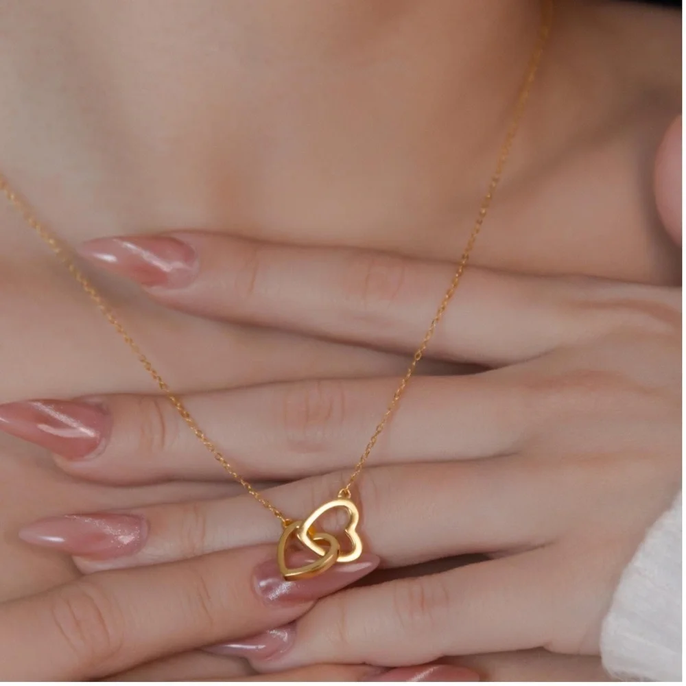Charter Club 18K gold plated Double Heart Interlocking Necklace – Solid Silver - Picture 4 of 4